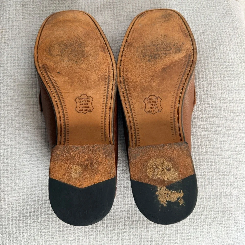 Florsheim Mens Brown Pebbled Leather Moc Toe Bit Loafers Size 13D Made in Brazil